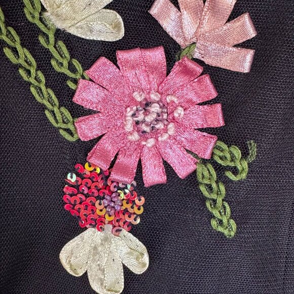 Vintage Y2K Charlotte Russe Black Tulle Satin Floral Applique Off Shoulder Top - Picture 4 of 15